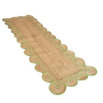 Light Green Handmade Scalloped Border Jute Rug 2.5' x 8'