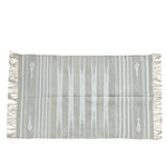 Handwoven Gray and White Stripe Cotton Rug with Fringes