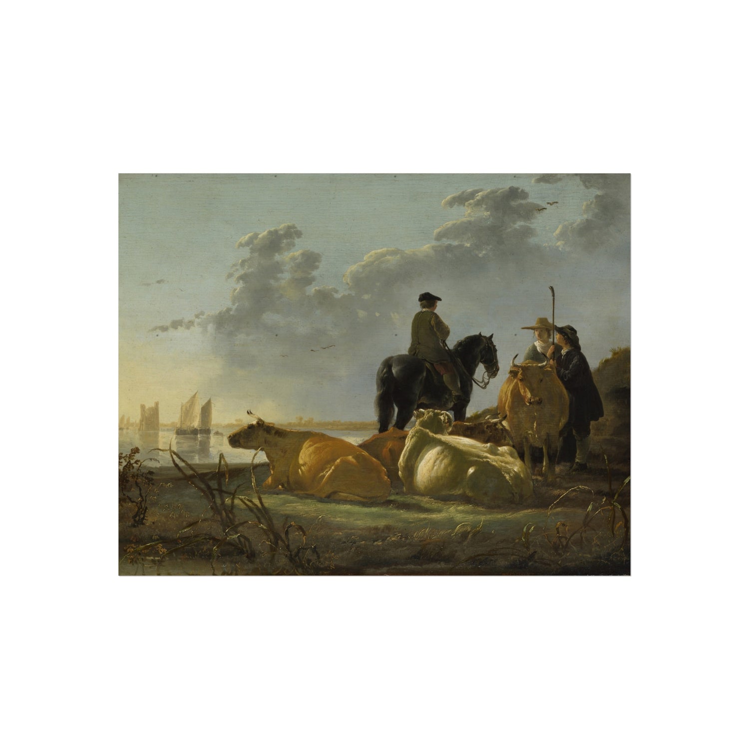 Aelbert Cuyp - Peasants with Four Cows by the River Merwede - WGA5825 | Fine Art Poster
