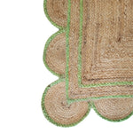 Light Green Handmade Scalloped Border Jute Rug 2.5' x 8'