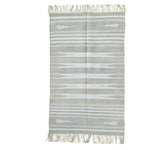 Handwoven Gray and White Stripe Cotton Rug with Fringes