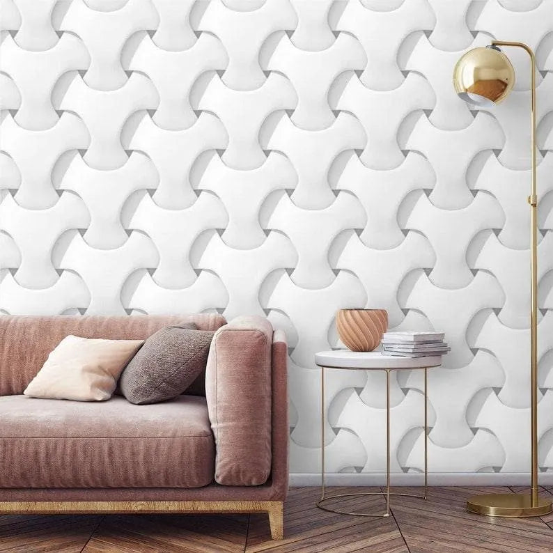 3D Effect Geometric Knots White Wallpaper