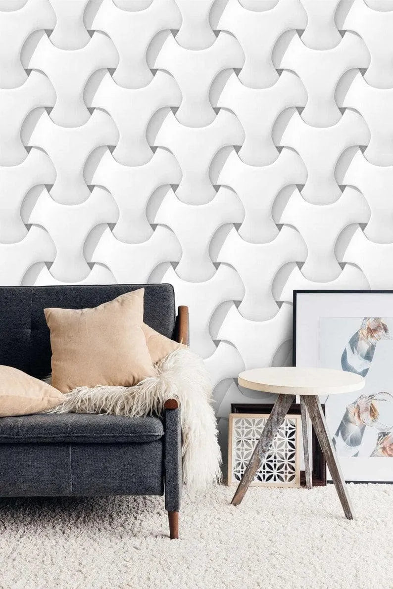 3D Effect Geometric Knots White Wallpaper