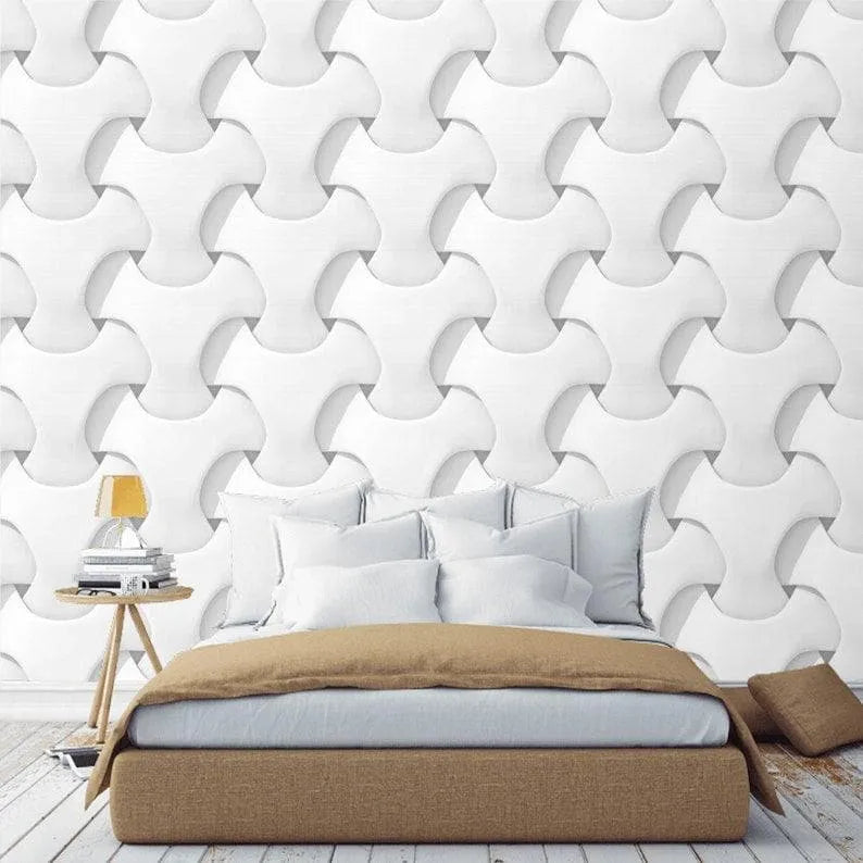 3D Effect Geometric Knots White Wallpaper