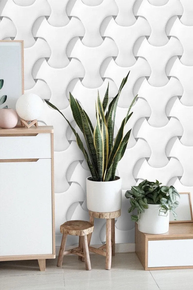 3D Effect Geometric Knots White Wallpaper