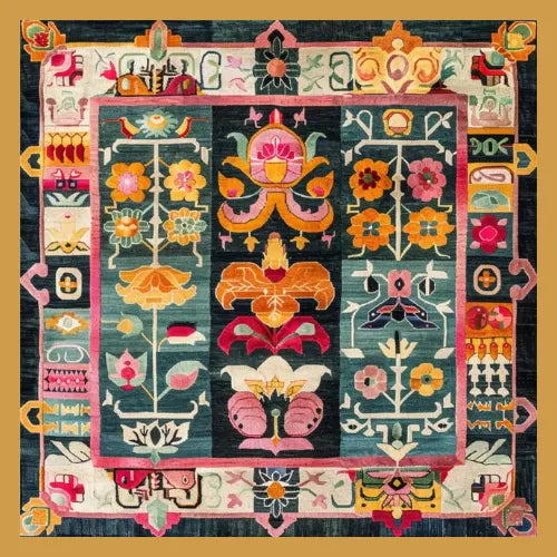 Antique Tibetan Blossom Wool Hand Knotted Area Rug