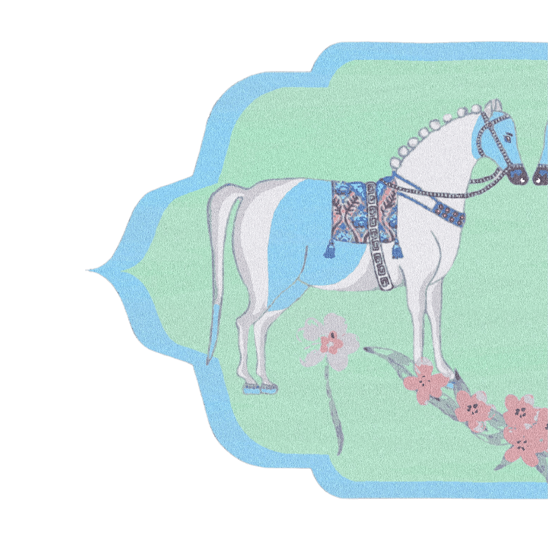 Horses of Lovers Hand Tufted Rug" - This enchanting rug depicts a beautiful scene of horses and lovers, hand-tufted with meticulous care. Adding a touch of romance and elegance to any space, it's a captivating piece that inspires warmth and affection.