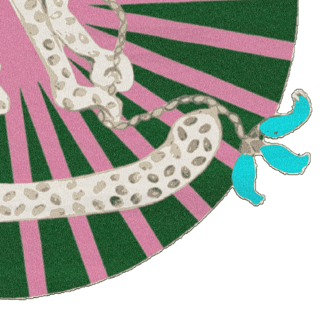 Blue Hat Monkey Round Hand Tufted Rug - Green/Pink