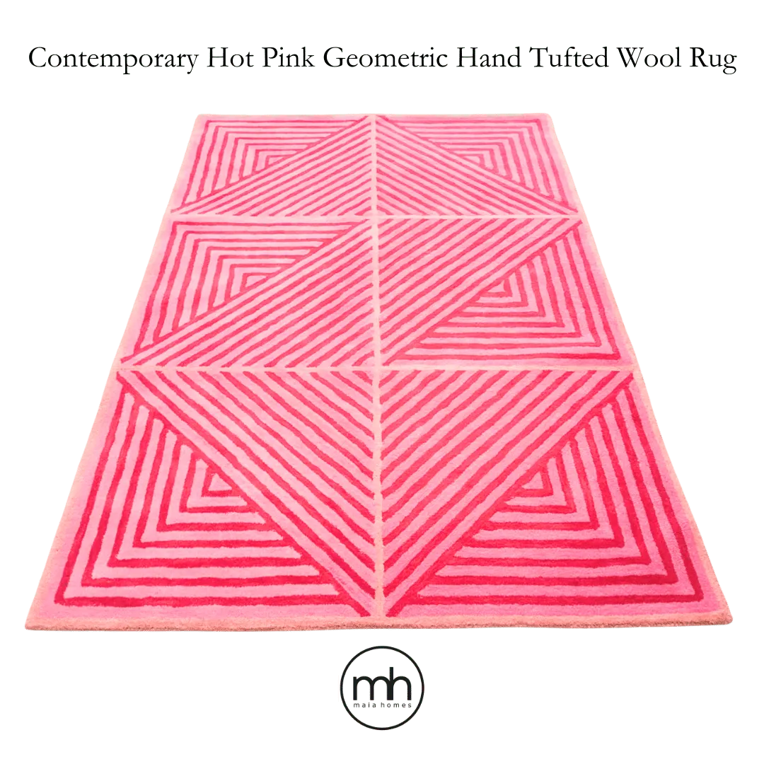 Contemporary Hot Pink Geometric Hand Tufted Wool Rug