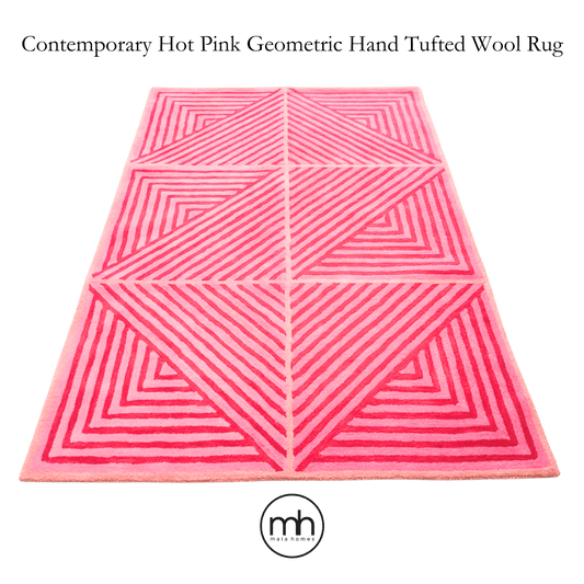 Contemporary Hot Pink Geometric Hand Tufted Wool Rug 5' x 7'6"