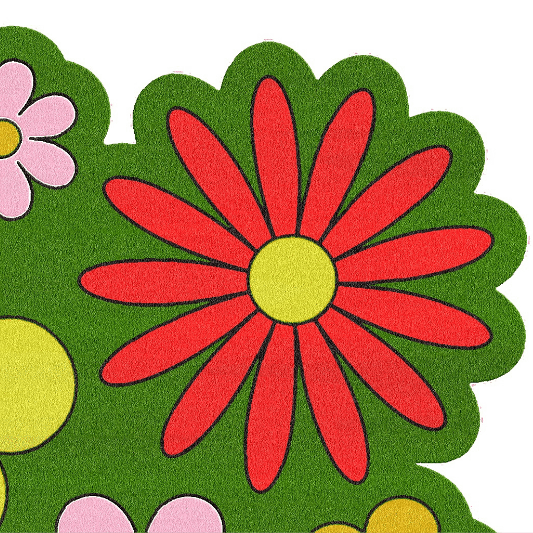 Spring Flowers in Green Field Wool Rug