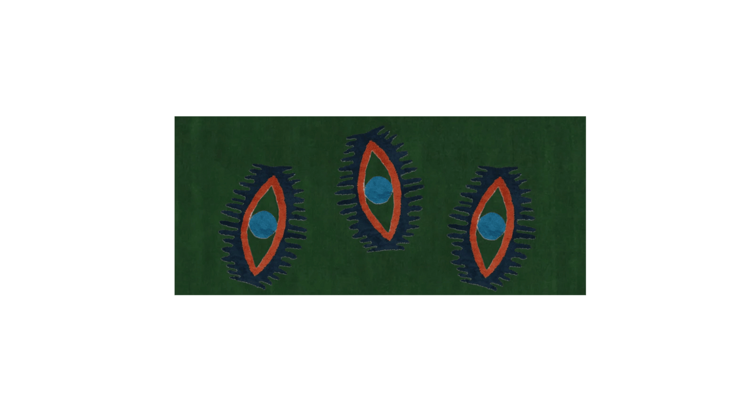 Three Evil Eyes Green Hand Tufted Wool Rug