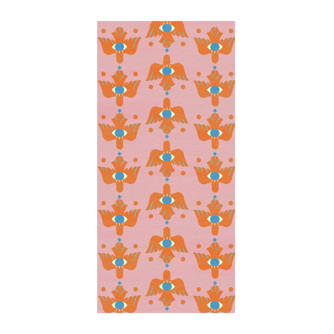 Azure Avian" hand-tufted wool rug in orange could be a striking and artistic addition to a room. The combination of the azure blue avian motif on an orange background creates a bold and vibrant look. 