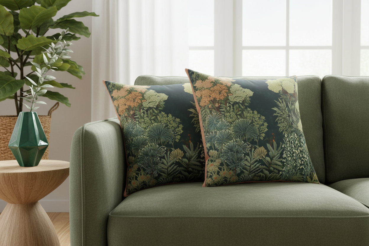 Midnight Botanical Tapestry Throw Pillow