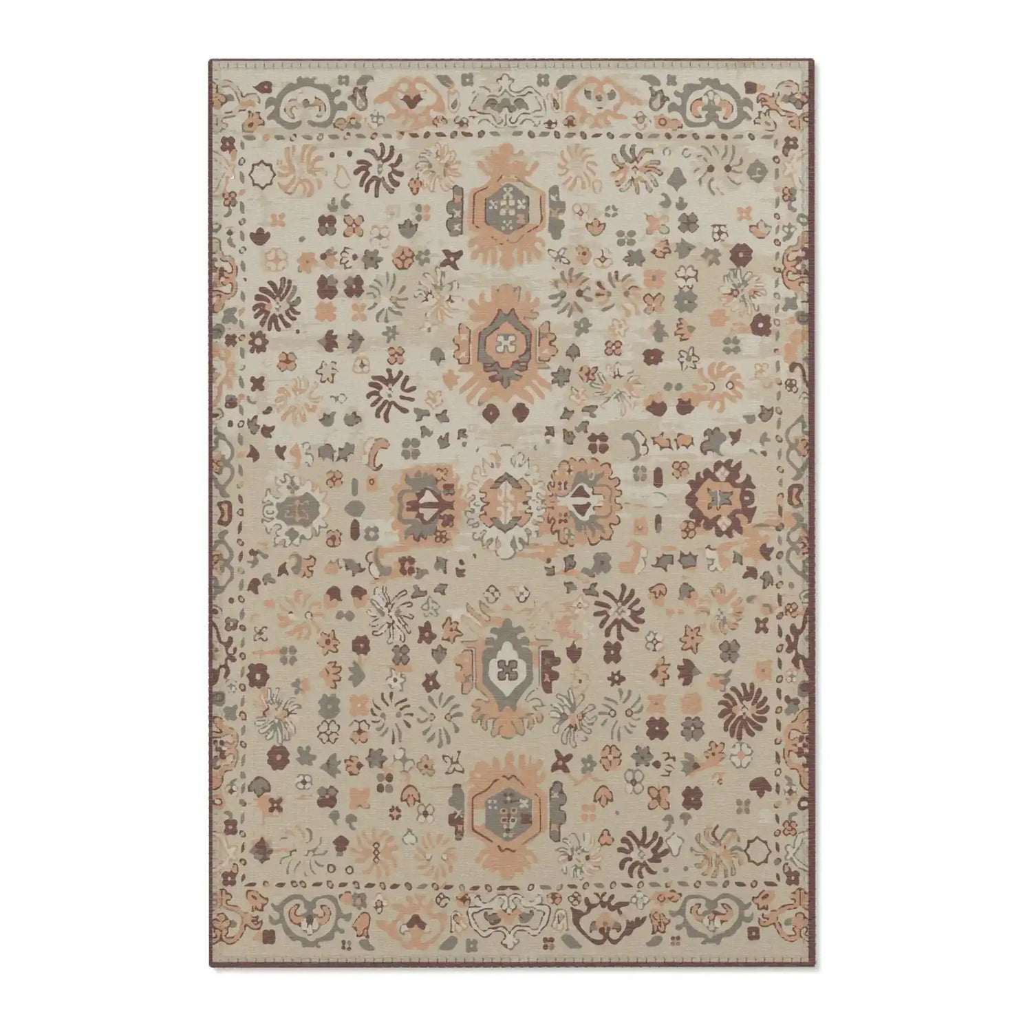 Terracotta & Cream Floral Medallion Accent Rug