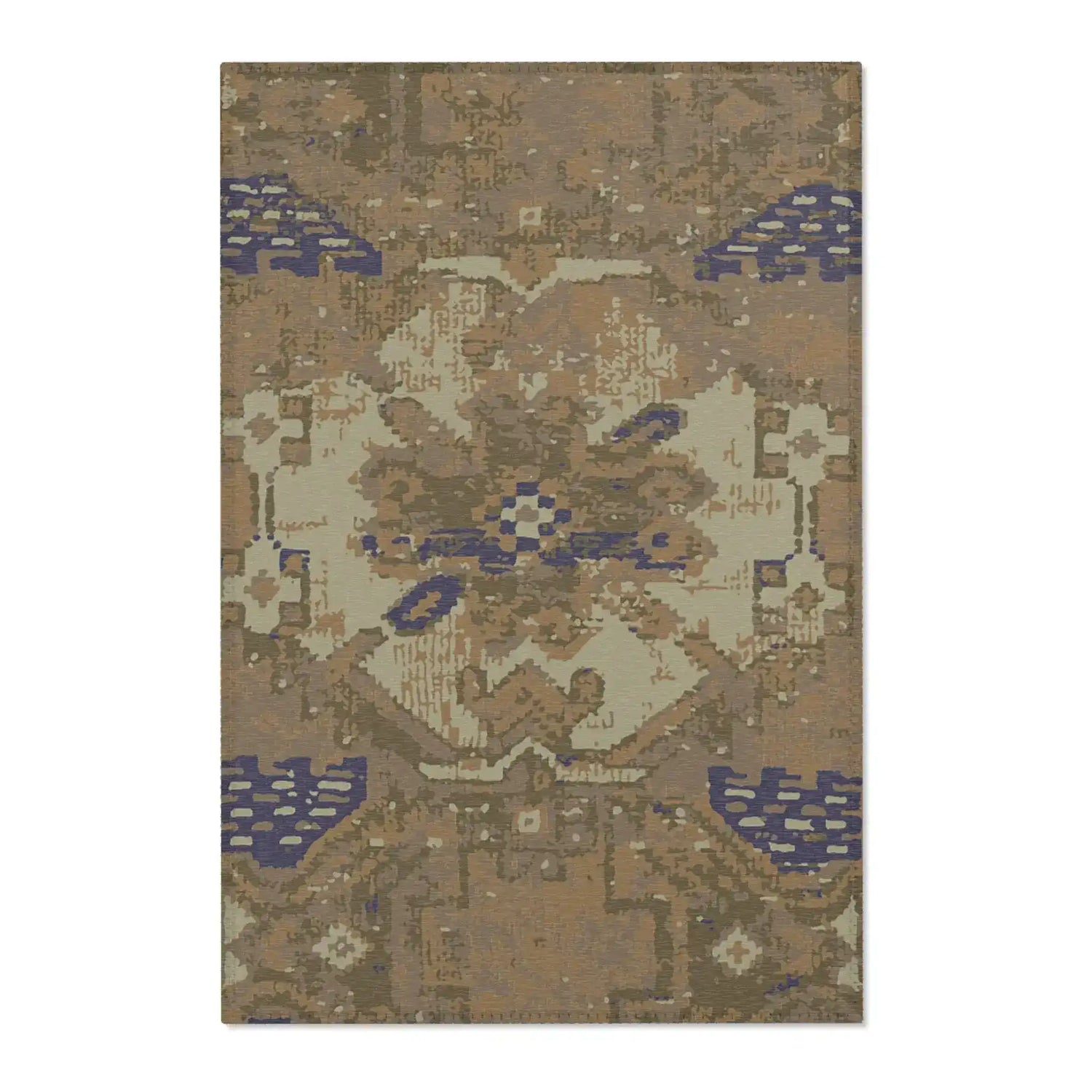 Gold and Navy Distressed Medallion Accent Rug