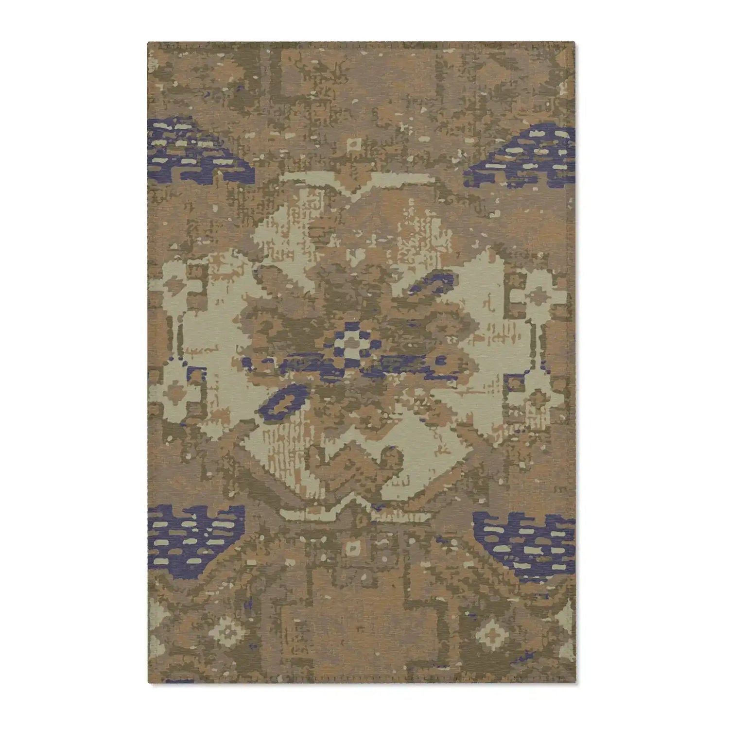 Gold and Navy Distressed Medallion Accent Rug