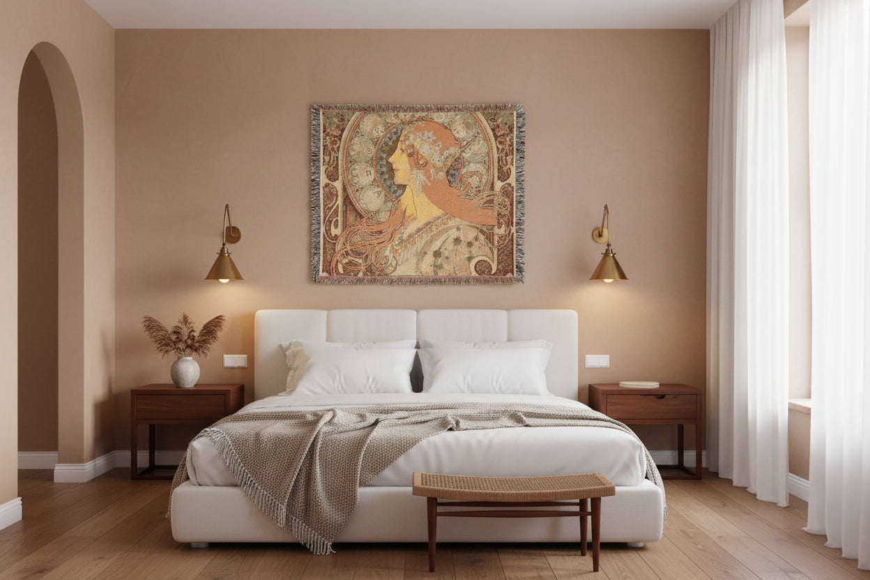 Zodiaque La Plume - Alphonse Mucha Tapestry Blanket