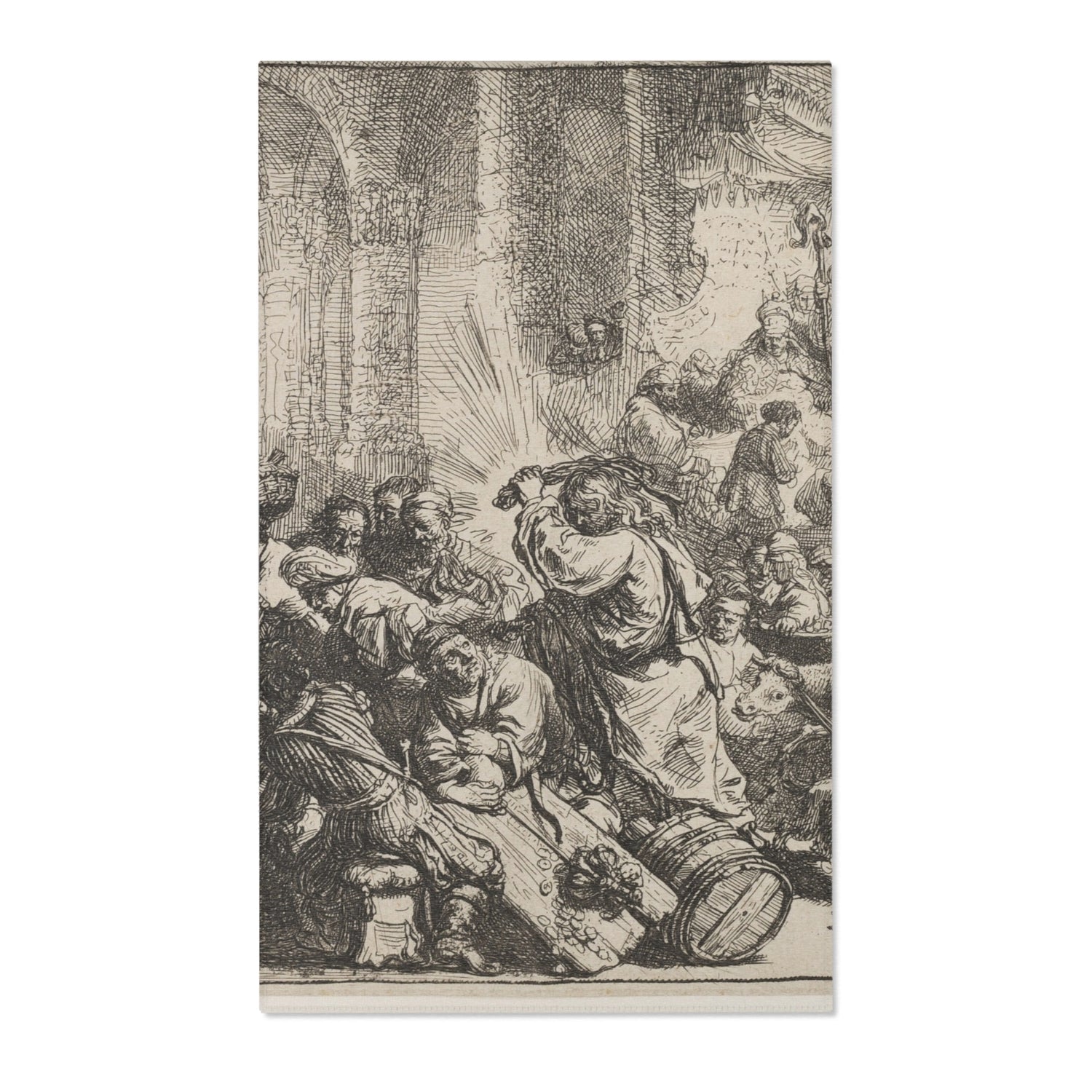 Christ Driving the Money Changers from the Temple - Rembrandt van Rijn Area Rug