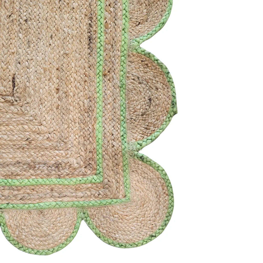 Handmade Scalloped Border Jute Rug - Light Green