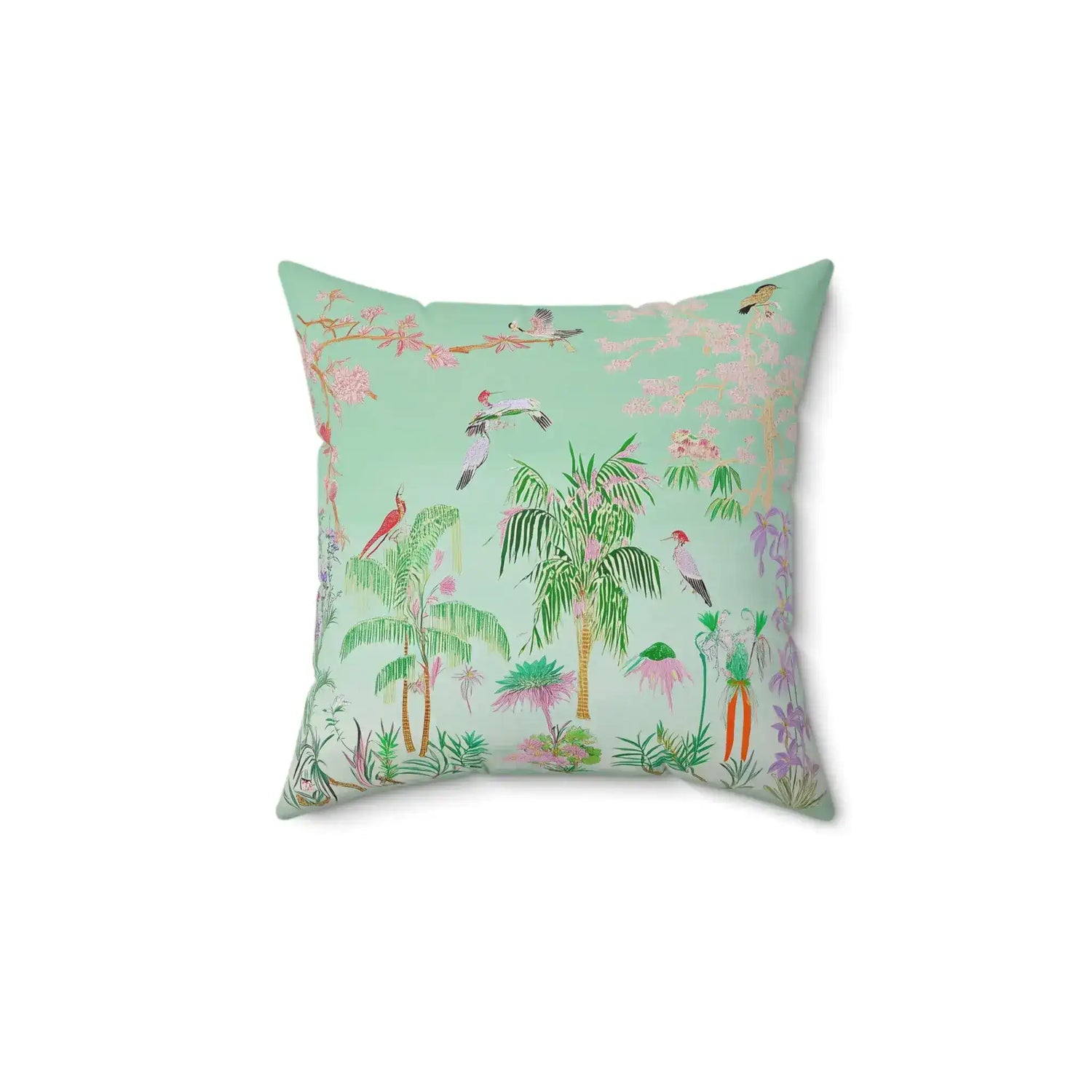 Celadon Tropic Aviary Throw Pillow