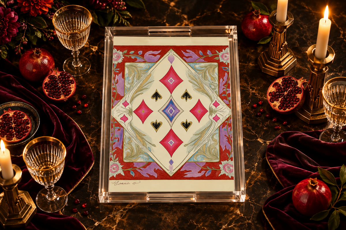 Artistic Geometric and Floral Diamond Serving Tray