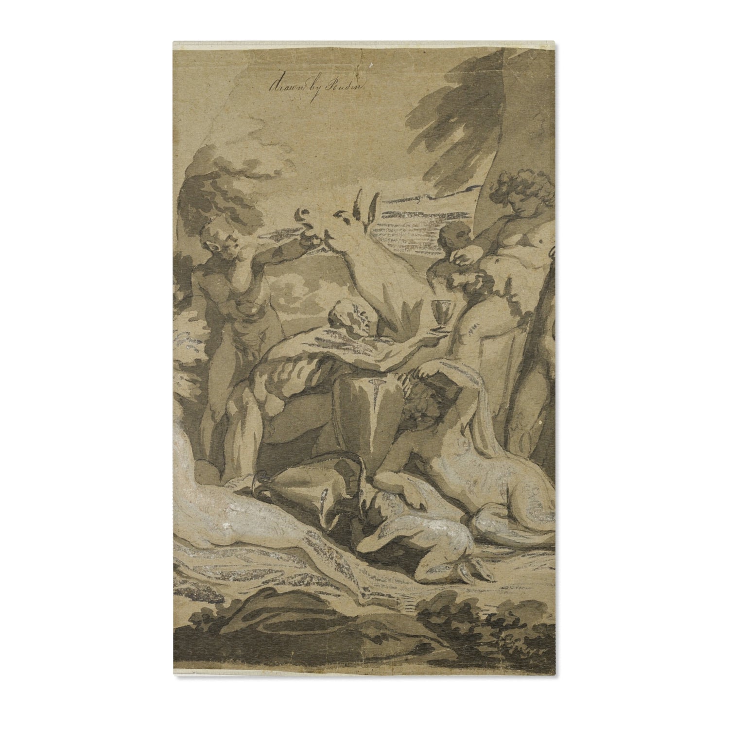 Drunken Silenus Satyr and Nymphs - Nicolas Poussin Area Rug