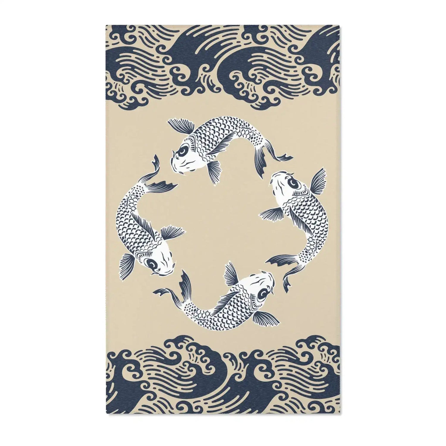 Tan & Navy Koi Wave Accent Rug