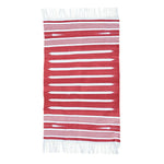 Handwoven Red and White Stripe Minimalistic Cotton Rug with Fringes