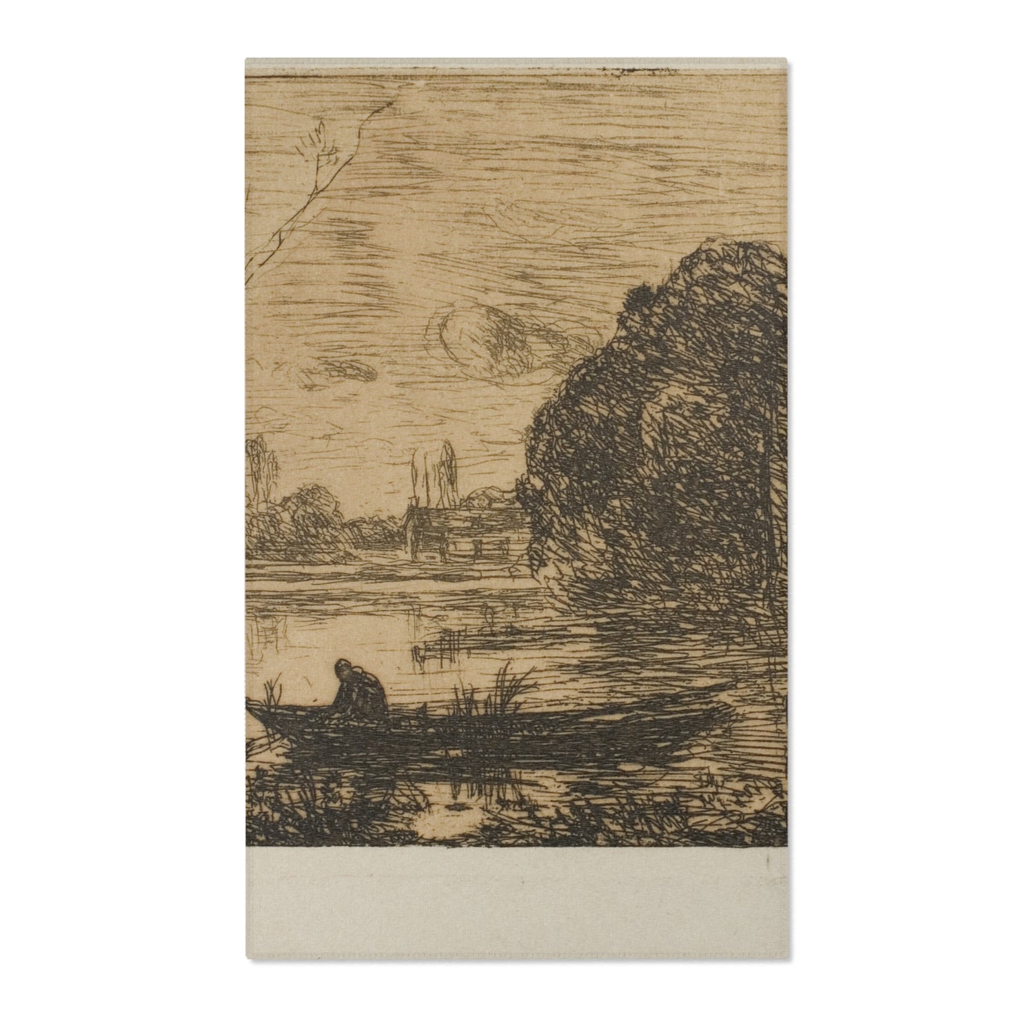 Ville d'Avray Pond with Boatman, Evening - Jean Baptiste Camille Corot Area Rug