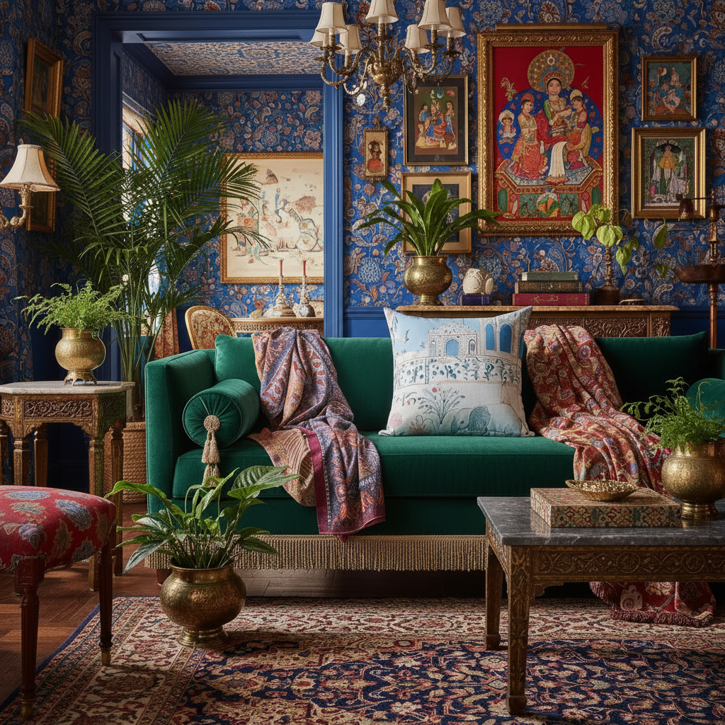 Mughal Garden Dreamscape Throw Pillow