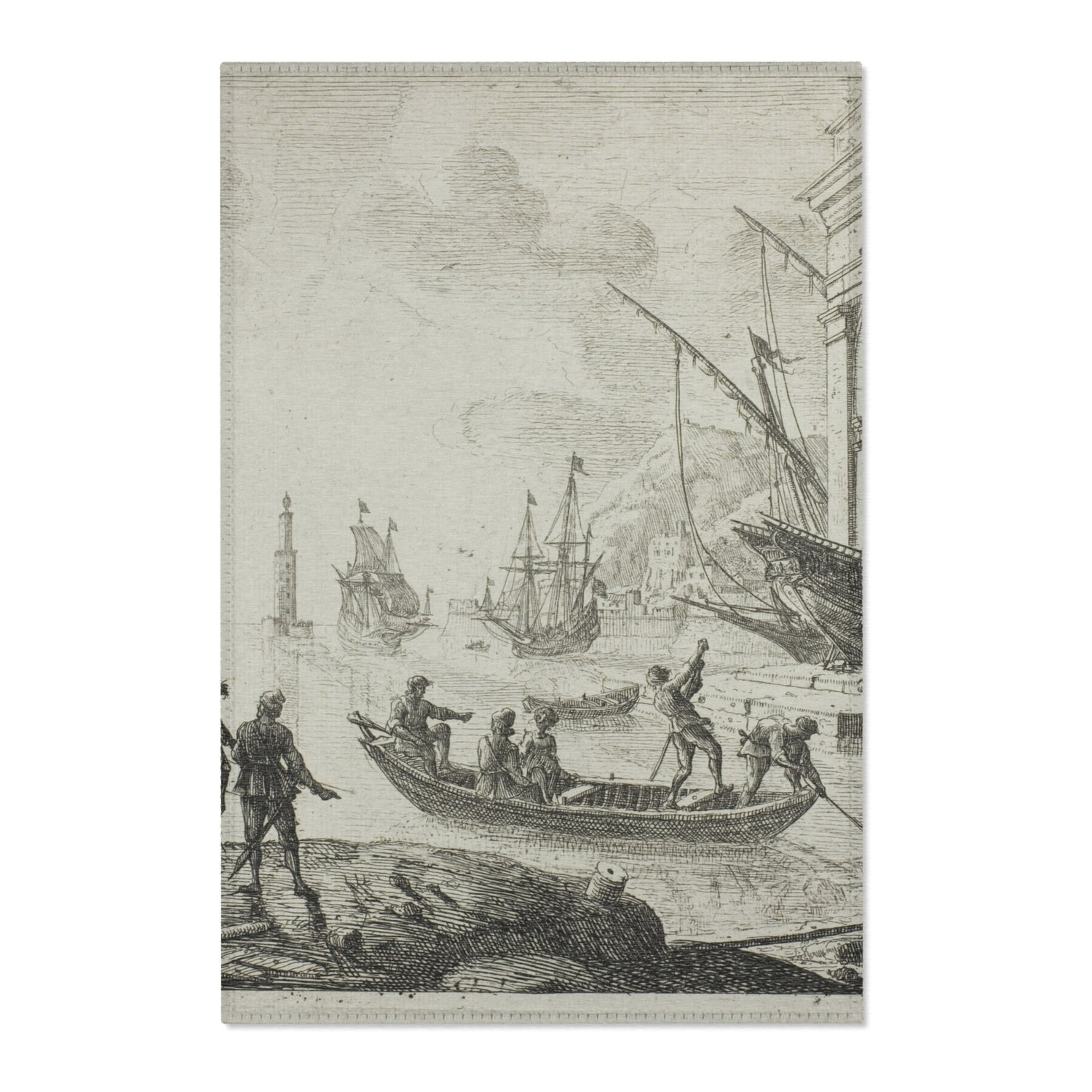 Harbor Scene with a Lighthouse - Claude Lorrain Area Rug