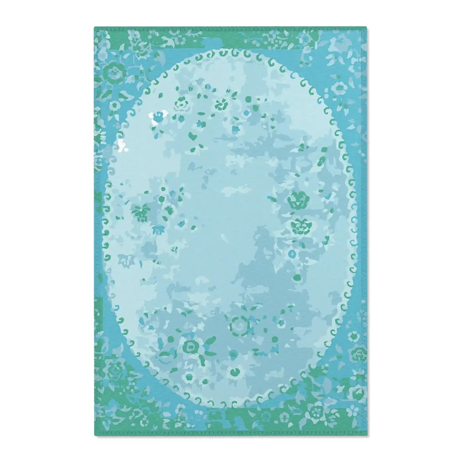 Soft Aqua Floral Oval Accent Rug
