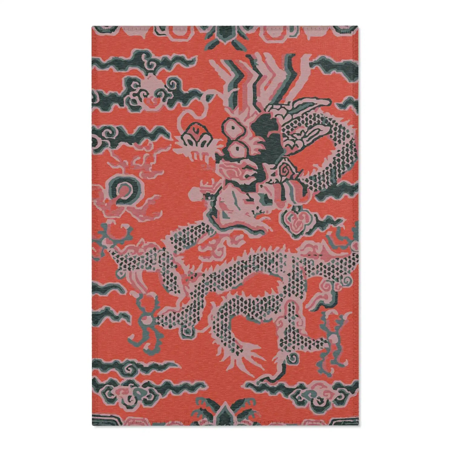 Fiery Red Celestial Dragon Accent Rug