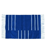 Handwoven Royal Blue and White Minimalistic Cotton Rug with Fringes