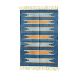 Handwoven Earth and Ocean Cotton Rug with Fringes