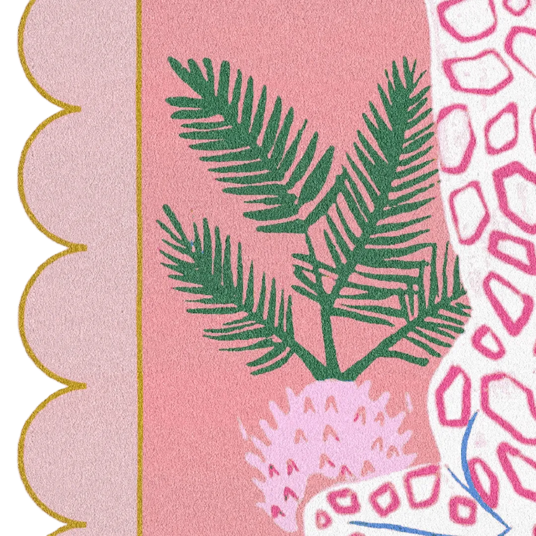 Pink White Giraffe Tropic Scallop Hand Tufted Rug