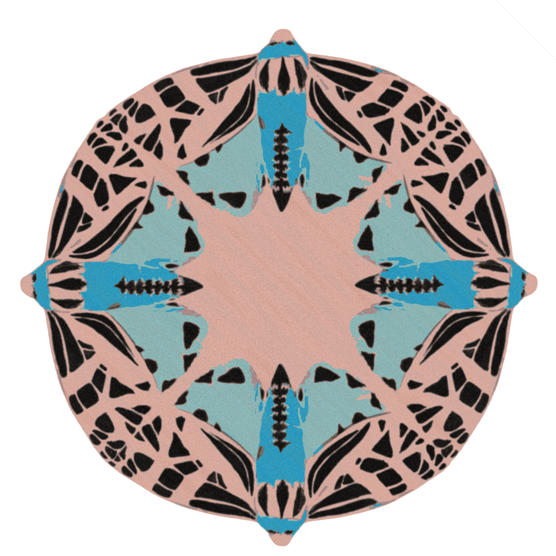 Round Abstract Butterfly Hand Tufted Rug - Blue