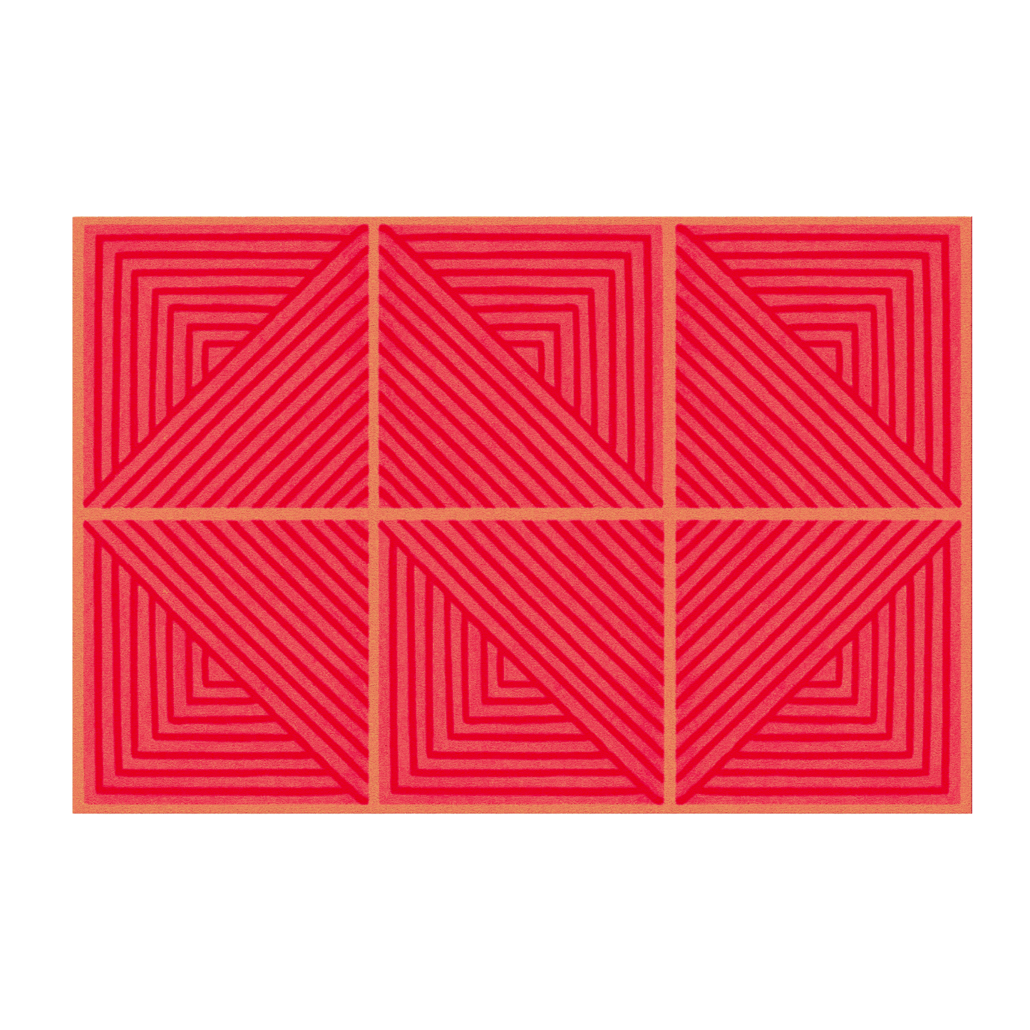 This is a modern-style rug that features a vibrant red color and a geometric pattern. Crafted through the hand-tufting technique, it offers durability and a soft texture. Made from wool, the rug is resistant to stains and adds a touch of luxury to contemporary home decor.