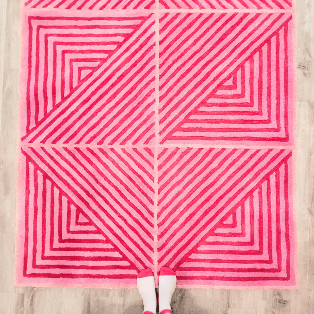 Contemporary Hot Pink Geometric Hand Tufted Wool Rug