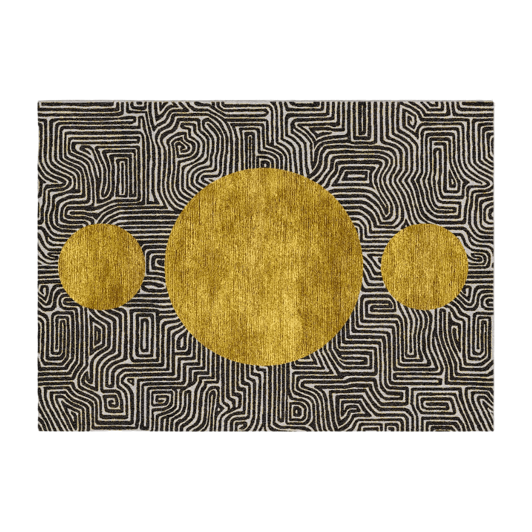 Three Golden Suns Maze Hand Tufted Wool Rug