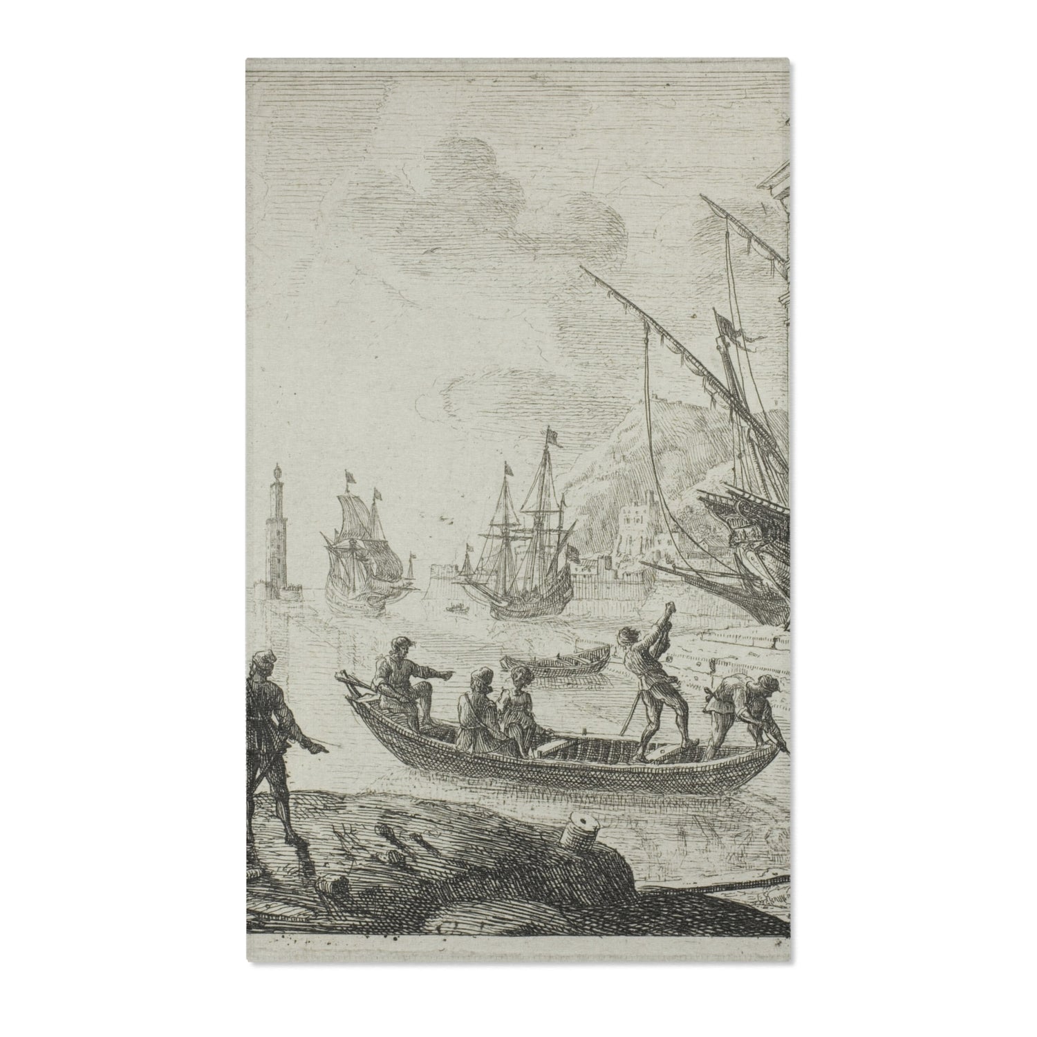 Harbor Scene with a Lighthouse - Claude Lorrain Area Rug