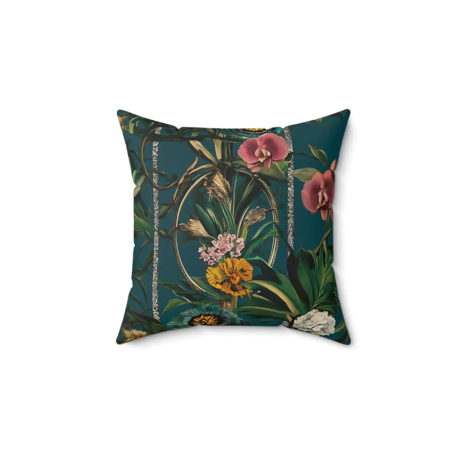 Exotic Floral and Orchid Garden Throw Pillow