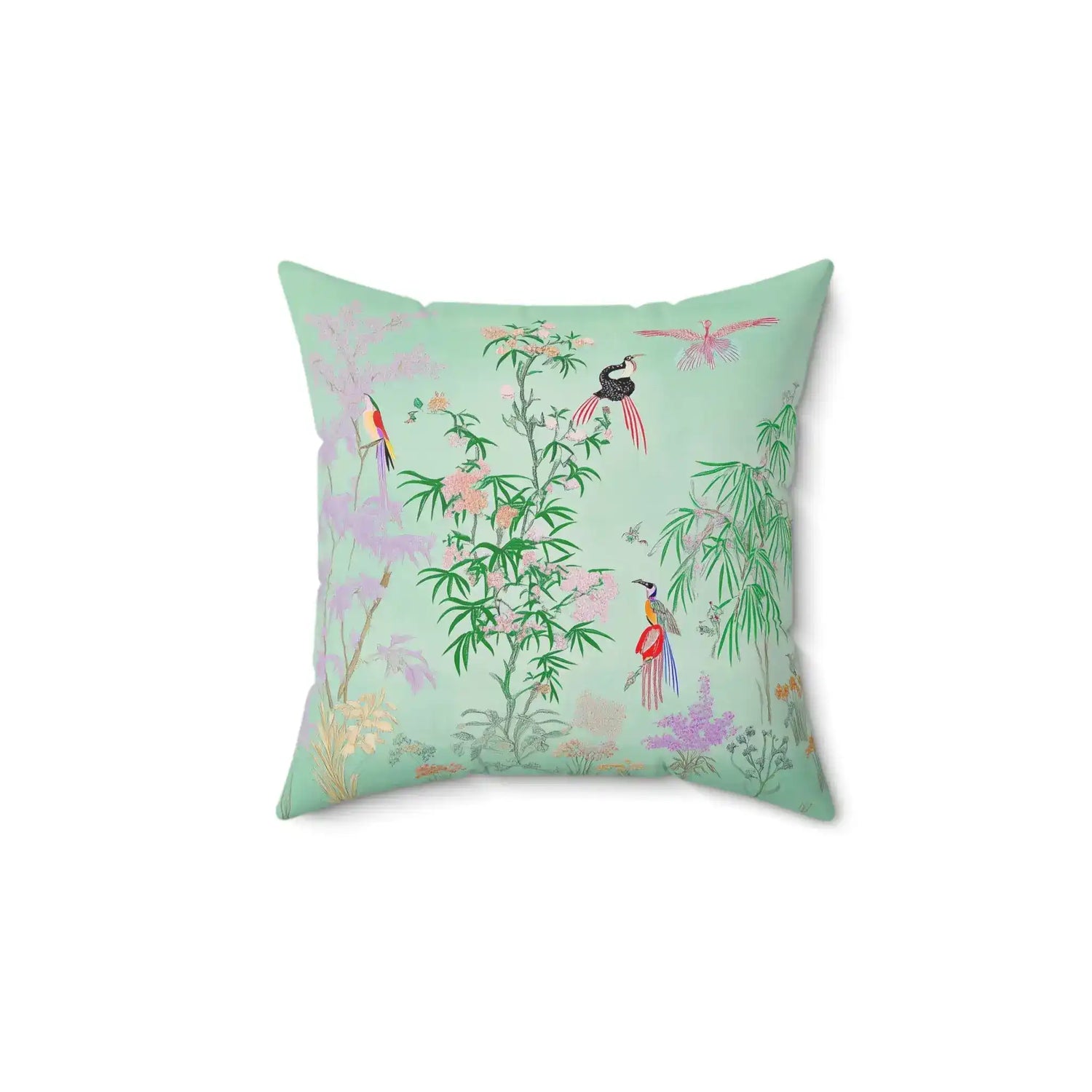 Celadon Paradise Birds Throw Pillow