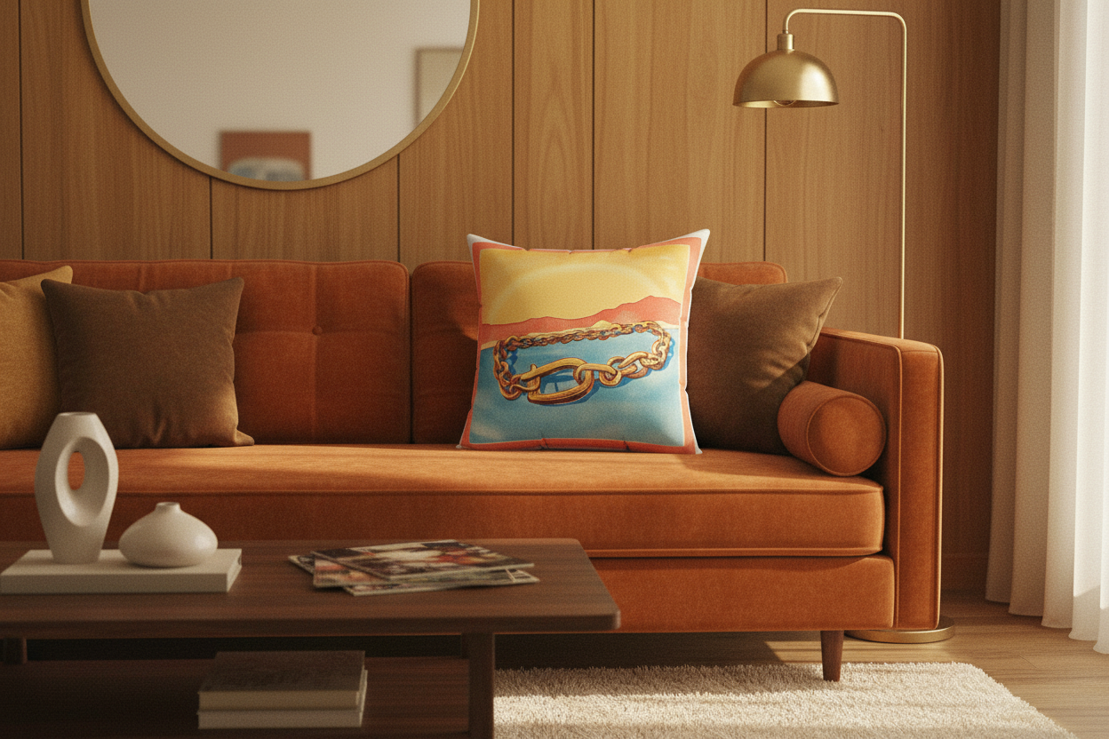 Gilded Sunset Chain Throw Pillow