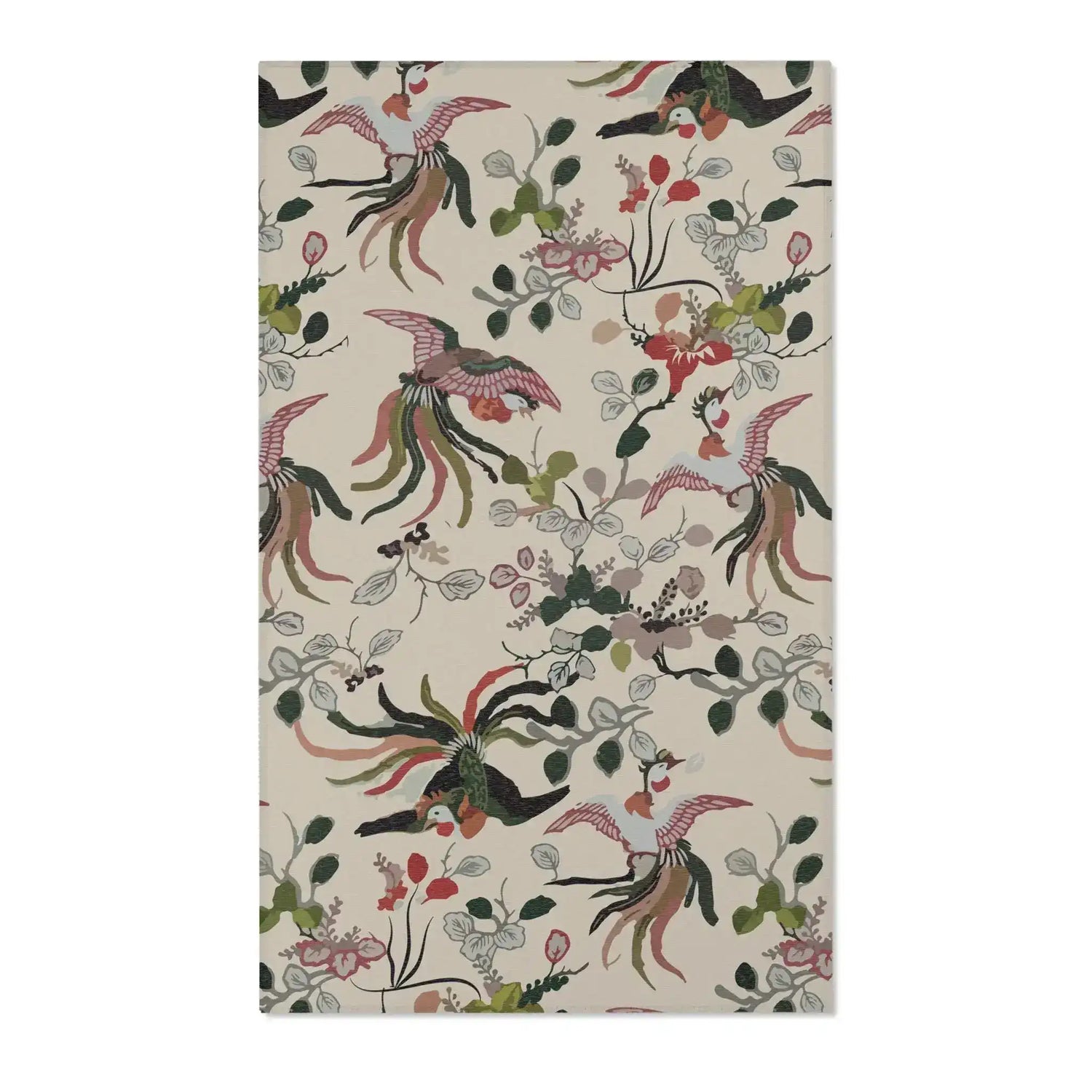 Tropical Birds and Blossoms on Cream Accent Rug