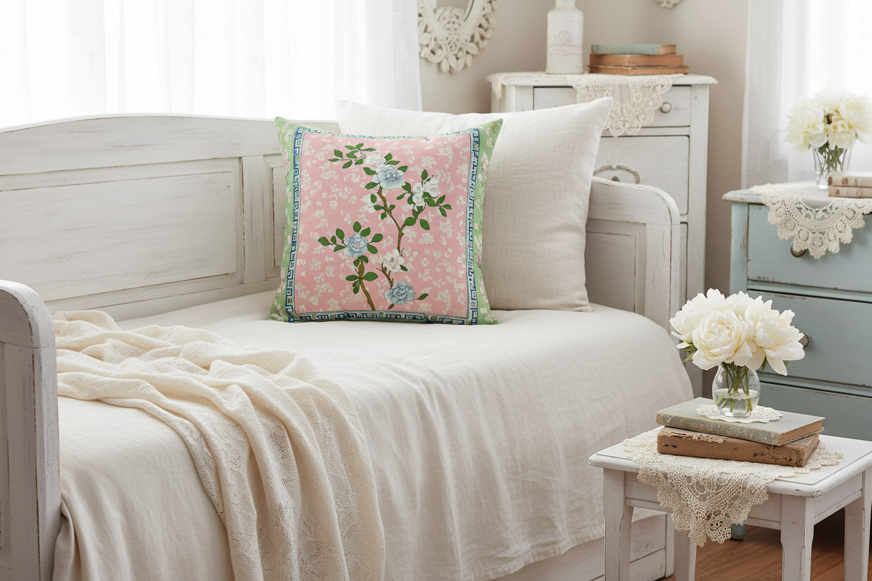 Chinoiserie Blossom Frame Throw Pillow