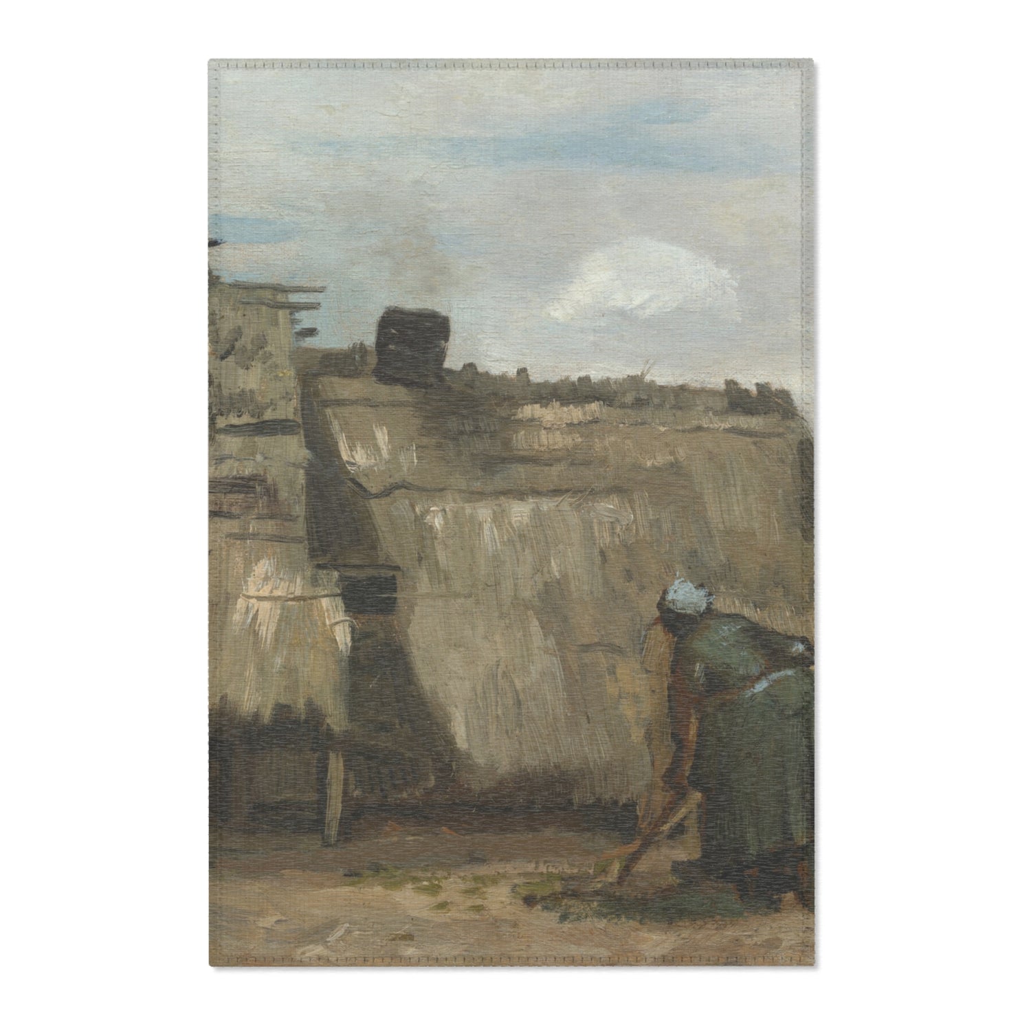 A Peasant Woman Digging in Front of Her Cottage - Vincent van Gogh Area Rug