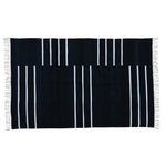 Handwoven Black and White Minimalistic Stripe Cotton Rug with Fringes