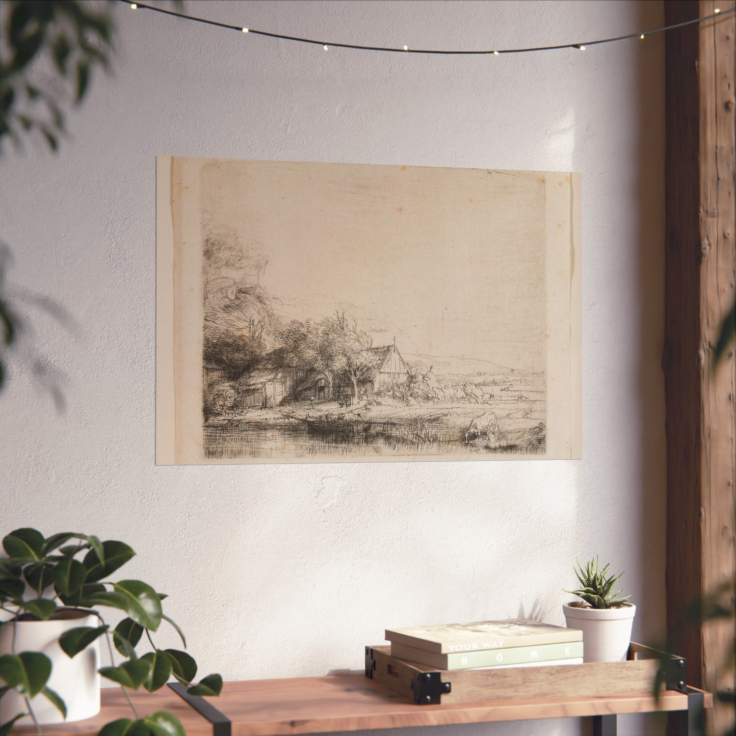 Landscape with a Cow Drinking - Rembrandt van Rijn Fine Art Poster